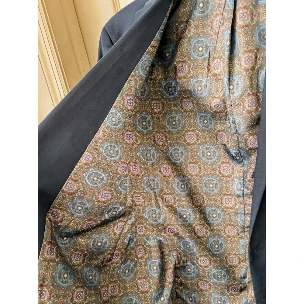 Andrew Fezza Men's‎ Navy Blazer 44L Paisley Lined Two Button Sport Coat